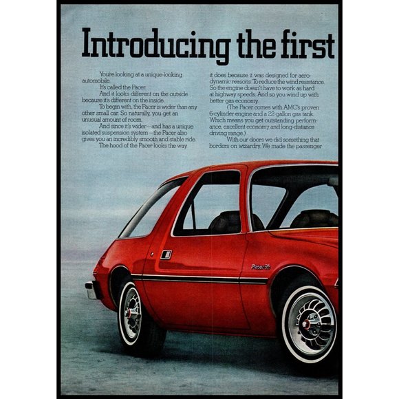 1975 AMC Pacer 2 Door Hatchback 2 Page Vintage Print Ad Wide Small Car Wall Art - Picture 2 of 3